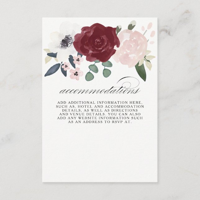 Tarjeta De Recepción Alojamiento romántico florístico (Anverso)