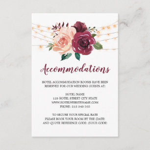 Tarjeta De Recepción Alojamiento Rosa Boda Floral en Borgoña