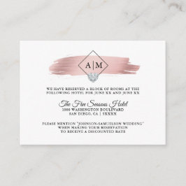 Tarjeta De Recepción ALOJAMIENTO Rosa Boda Monogramas Relieve metalizad