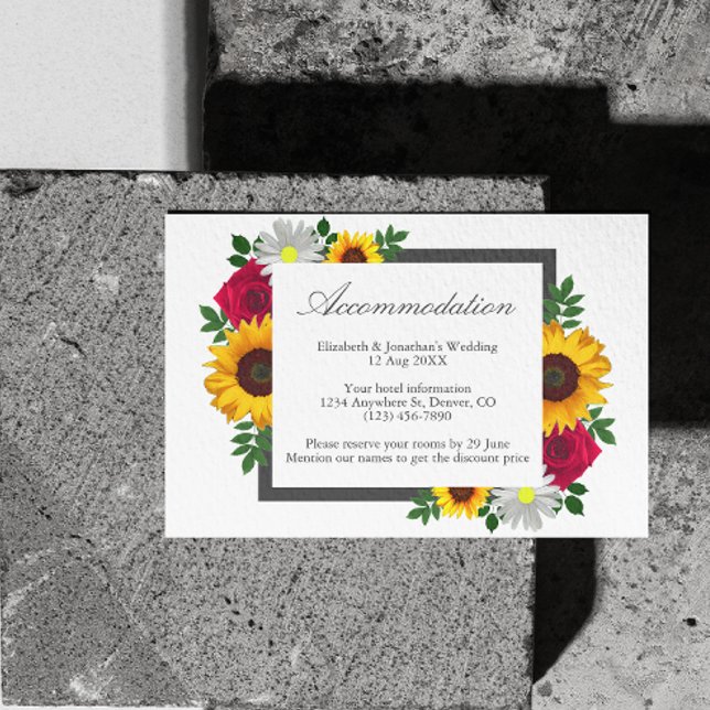 Tarjeta De Recepción Alojamiento Rosa de girasol Daisy Floral Boda (Subido por el creador)