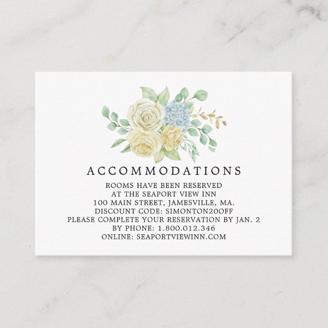 Tarjeta De Recepción Alojamiento Rosa y Boda floral de Hydrangea (Anverso)