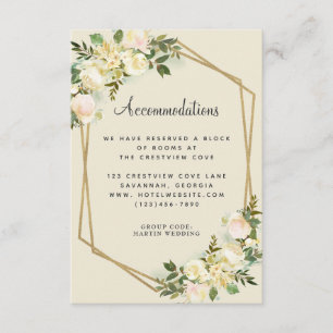 Tarjeta De Recepción Alojamiento Rose Floral Gold Wedding Detail