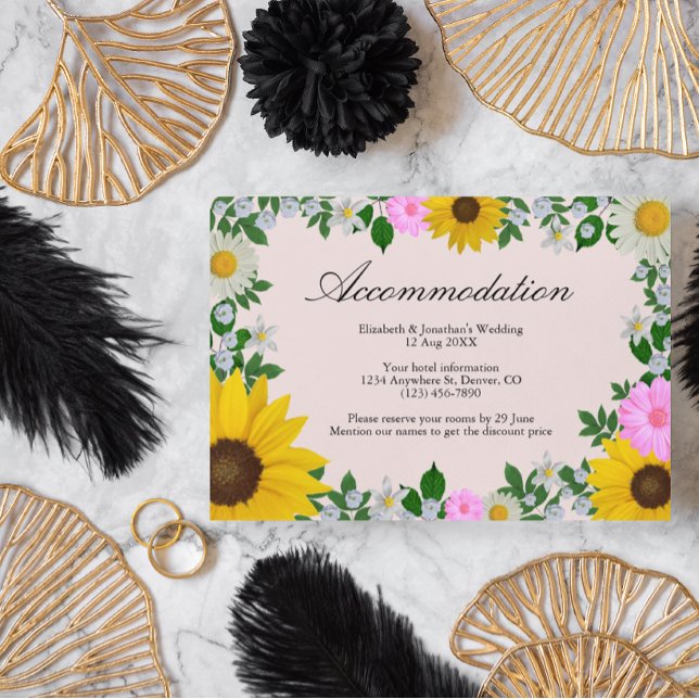 Tarjeta De Recepción Alojamiento Rústico Boda Daisy Sunflower (Subido por el creador)