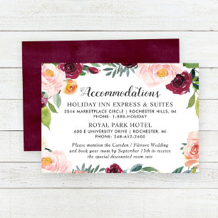 Tarjeta De Recepción Alojamiento rústico Rubor Burgundy Floral Wreath