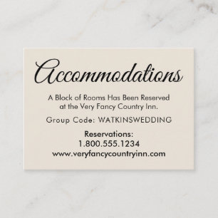Tarjeta De Recepción Alojamiento sencillo y elegante con Boda crema