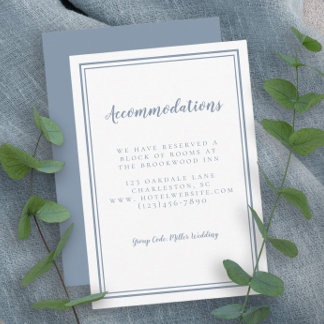 Tarjeta De Recepción Alojamiento simple Boda de detalles azul turbio