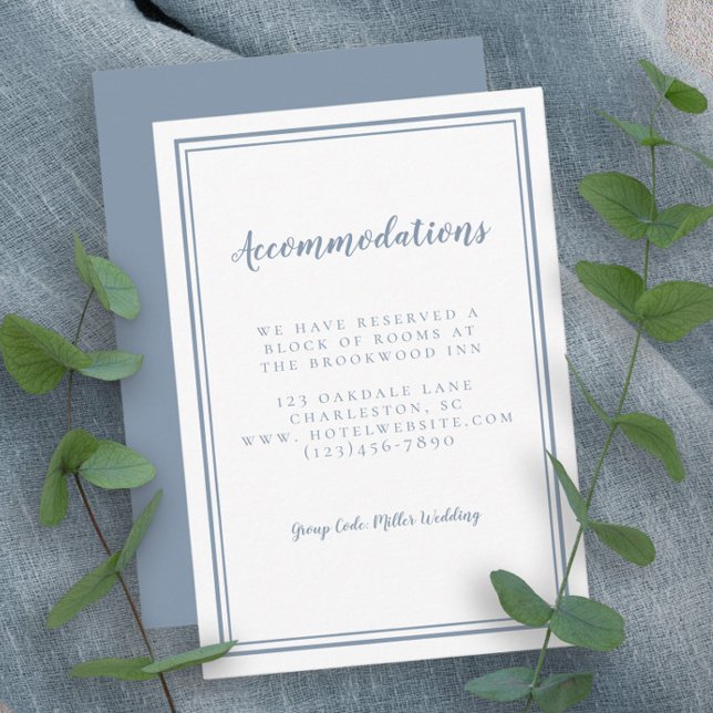 Tarjeta De Recepción Alojamiento simple Boda de detalles azul turbio (Accommodations Simple Dusty Blue Detail Wedding Enclosure Card)
