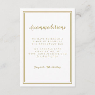 Tarjeta De Recepción Alojamiento Simple Chic Detalle de Boda en Oro