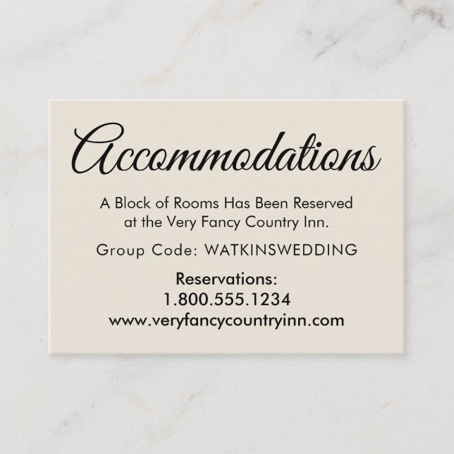 Tarjeta De Recepción Alojamiento simple y elegante con Boda crema (Anverso)