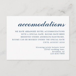 Tarjeta De Recepción Alojamiento simple y moderno de Boda con guión azu