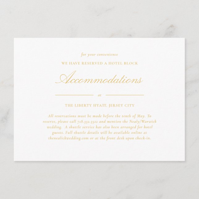 Tarjeta De Recepción Alojamiento Sofisticado Boda Gold Lace (Anverso)