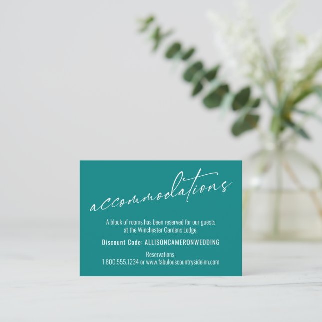 Tarjeta De Recepción Alojamiento Verde azulado moderno y elegante (Anverso de pie)