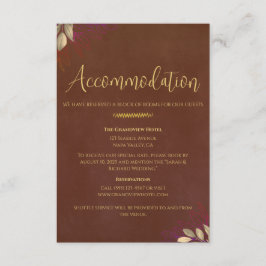 Tarjeta De Recepción Alojamiento y detalles de boda de terciopelo terra