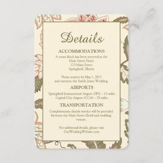 Tarjeta De Recepción Alojamiento y Viaje de Boda Floral Vintage