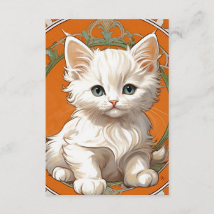 Tarjeta De Recepción Alphonse Mucha Art Nouveau Gatito Blanco