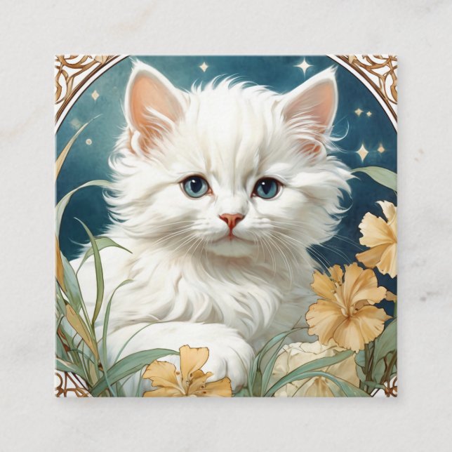 Tarjeta De Recepción Alphonse Mucha Art Nouveau Kitten (Anverso)