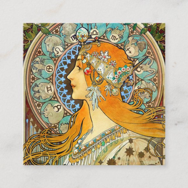 Tarjeta De Recepción Alphonse Mucha Art Nouveau Zodiac (Anverso)