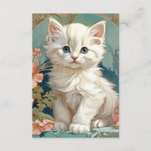 Tarjeta De Recepción Alphonse Mucha Estilo Gato Blanco