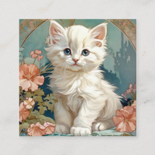 Tarjeta De Recepción Alphonse Mucha Estilo Gato Blanco