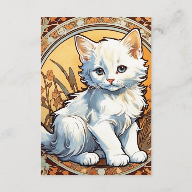 Tarjeta De Recepción Alphonse Mucha Style Cat (Anverso)