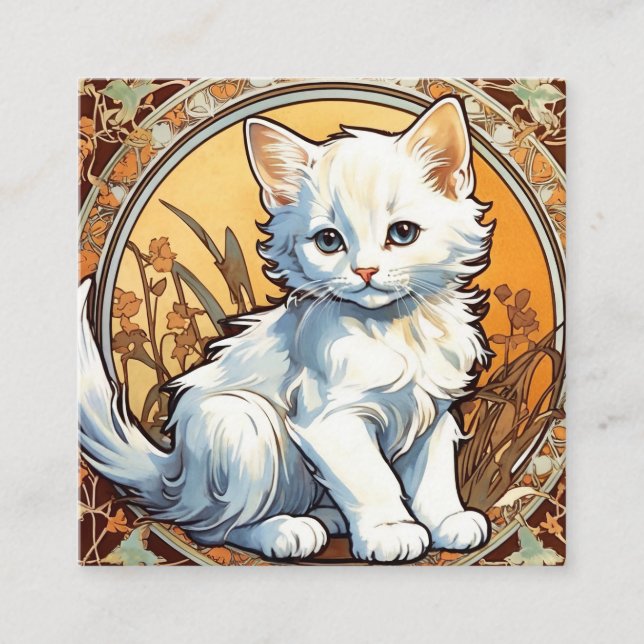 Tarjeta De Recepción Alphonse Mucha Style Cat (Anverso)
