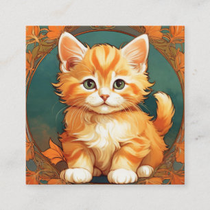Tarjeta De Recepción Alphonse Mucha Style Naranja Cat