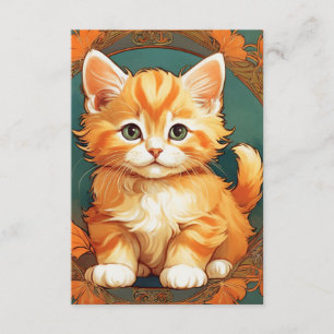 Tarjeta De Recepción Alphonse Mucha Style Naranja Cat
