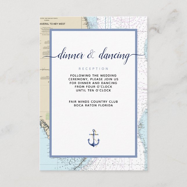 Tarjeta De Recepción Alta #Nautical South #Florida Evento / #Boda (Anverso)