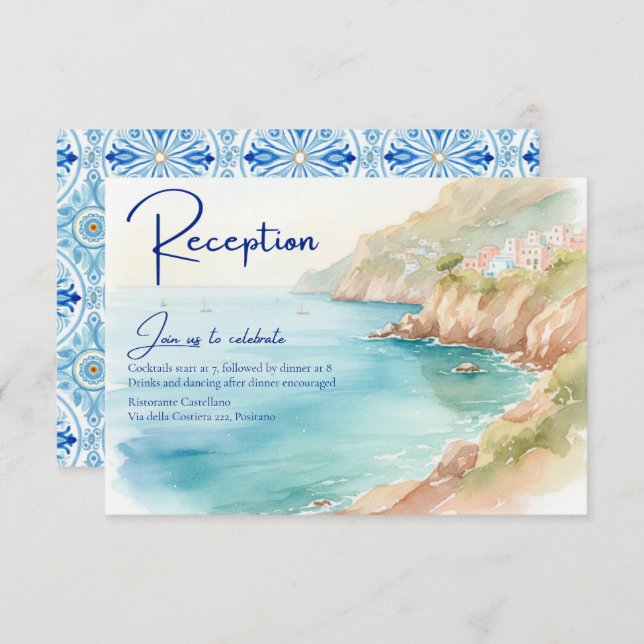 Tarjeta De Recepción Amalfi Coast Amore | Italy Sea Wedding Reception (Anverso / Reverso)