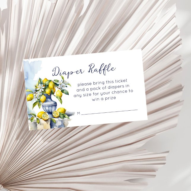 Tarjeta De Recepción Amalfi jarrón azul italiano limones rifa de pañale (Amalfi Italian blue vase lemons summer baby shower diaper raffle Enclosure Card diaper raffle ticket)