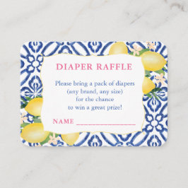 Tarjeta De Recepción Amalfi Lemons Azul Patrón Blanco Diaper Raffle