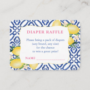 Tarjeta De Recepción Amalfi Lemons Azul Patrón Blanco Diaper Raffle