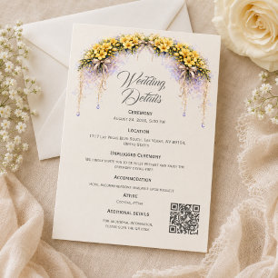 Tarjeta De Recepción Amarillo Canario Romántico Freesia Floral Boda