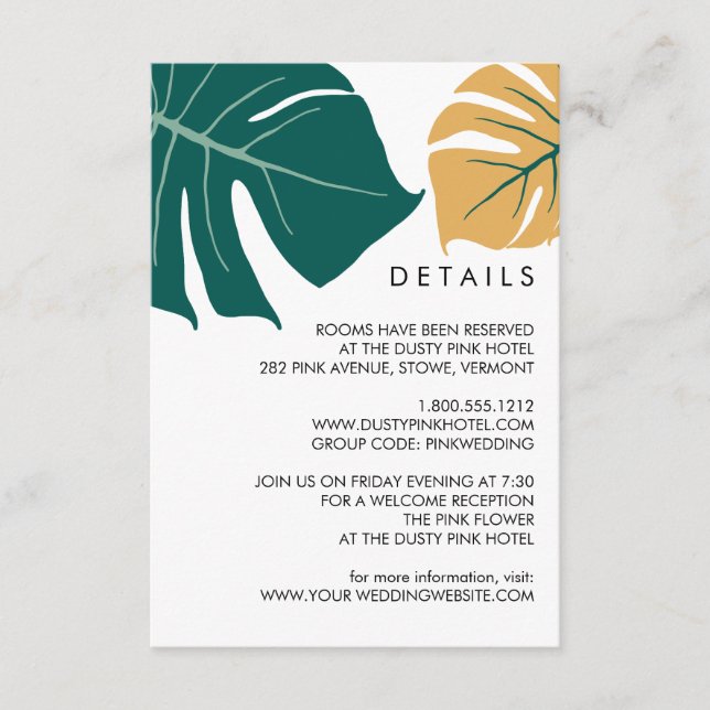Tarjeta De Recepción Amarillo de Monstera | Detalles del invitado de Bo (Anverso)