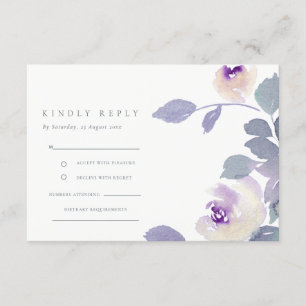 TARJETA DE RECEPCIÓN AMARILLO LILAC PURPLE WATERCOLOR FLORAL BODA RSVP