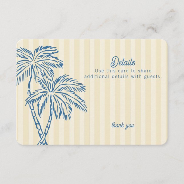 Tarjeta De Recepción Amarillo Palm Springs Pastel Beach Detalles Insert (Anverso)