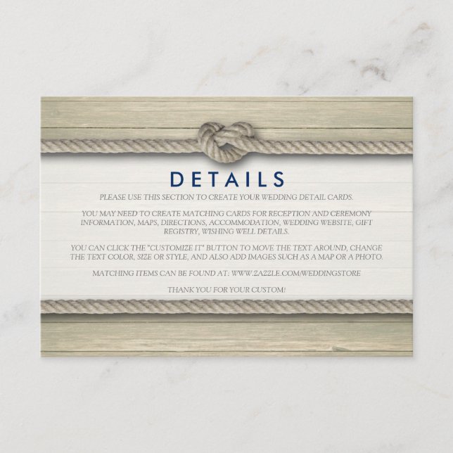 Tarjeta De Recepción Amarrando Los Detalles De La Boda Rustica De Knot (Anverso)