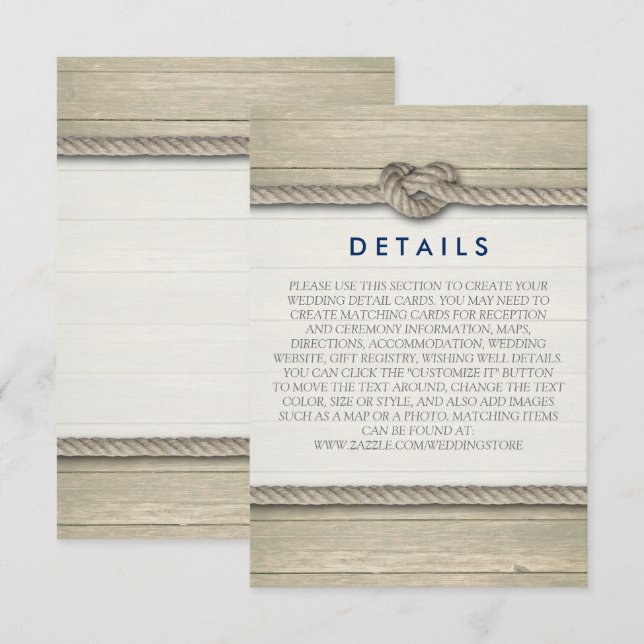 Tarjeta De Recepción Amarrando Los Detalles De La Boda Rustica De Knot (Anverso / Reverso)