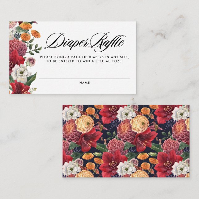 Tarjeta De Recepción Amaryllis Botánica Baby Shower Diaper Raffle (Anverso / Reverso)