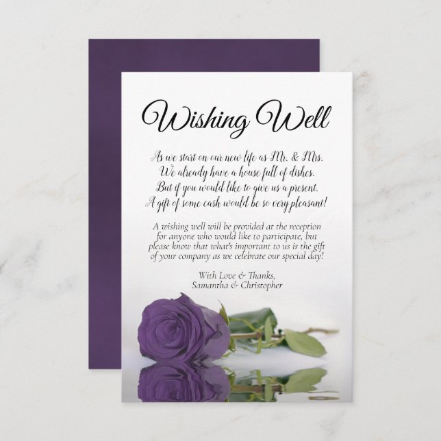 Tarjeta De Recepción Amethyst Purple Rosa Boda Deseando Poema (Anverso / Reverso)