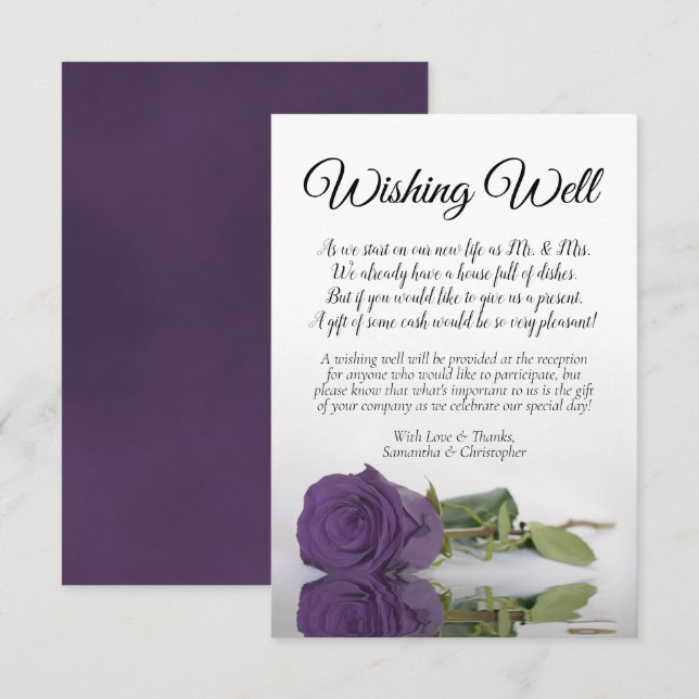 Tarjeta De Recepción Amethyst Purple Rosa Boda Deseando Poema (Anverso / Reverso)