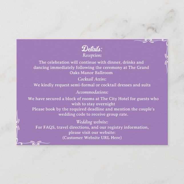 Tarjeta De Recepción ​Amethyst & White Botanical Enclosure Card (Anverso)