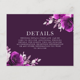 Tarjeta De Recepción Ametismo morado e índigo, detalles de Boda violeta