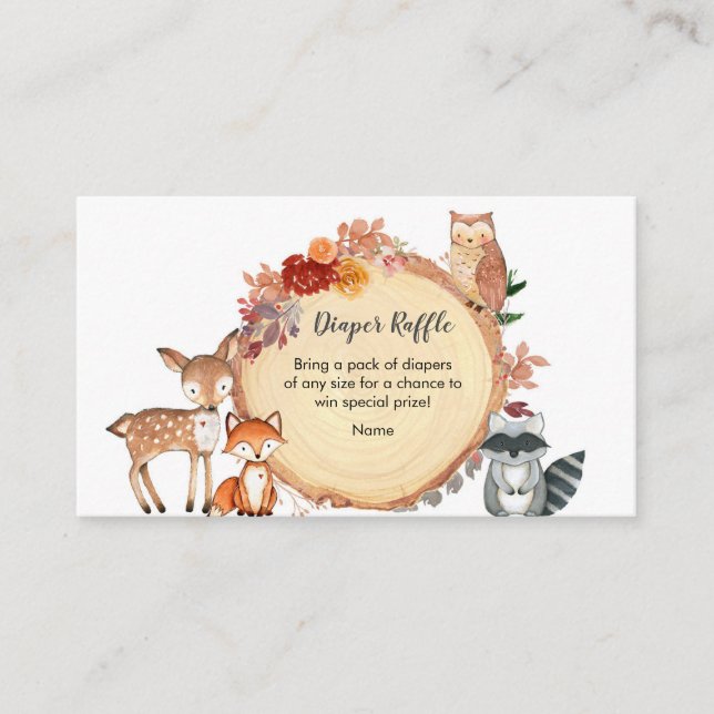 Tarjeta De Recepción Amigos de Woodland Animals Diaper Raffle (Anverso)