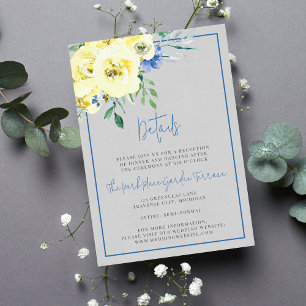 Tarjeta De Recepción Amor floreciente Amor Amarillo y Floral Azul