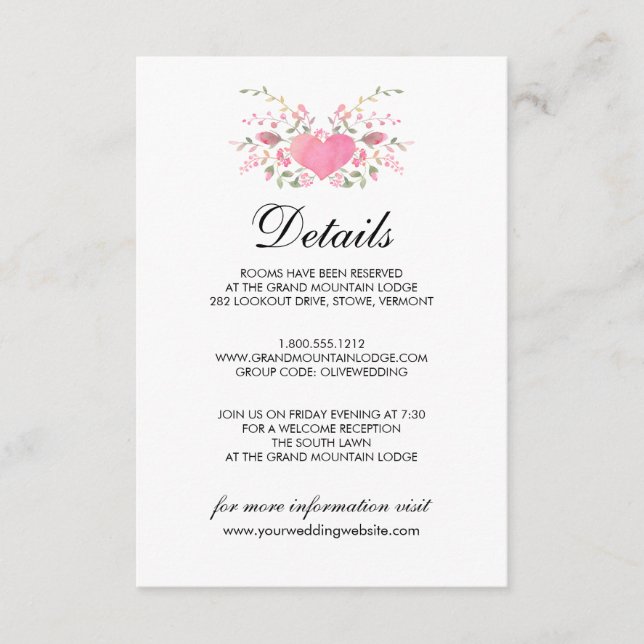 Tarjeta De Recepción Amor rosa | Detalles del Boda ruso (Anverso)
