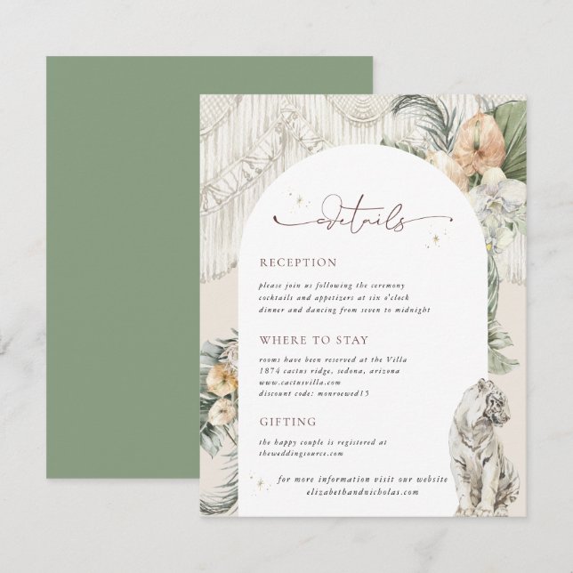 Tarjeta De Recepción Amor salvaje | Detalles del invitado Boho Macrame  (Anverso / Reverso)