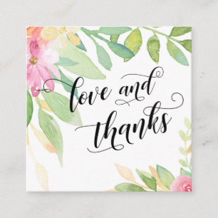 Tarjeta De Recepción Amor y gracias tipografía Pink Floral Wedding Favo