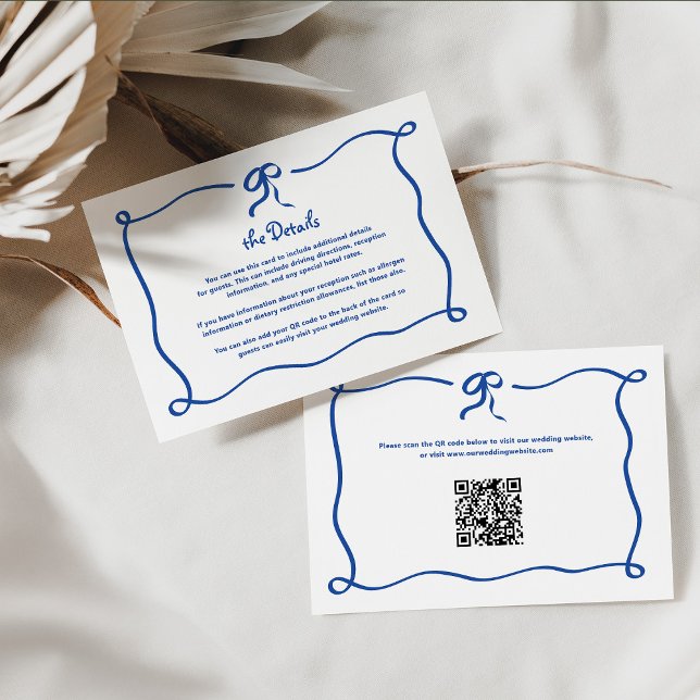 Tarjeta De Recepción Amour | Blue French Bow Boda Detalles del código Q (Subido por el creador)