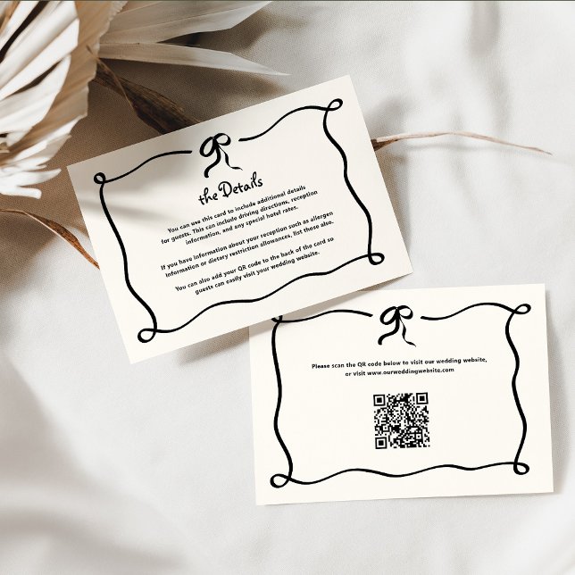 Tarjeta De Recepción Amour | Detalles del Boda francés Bow con código Q (Subido por el creador)